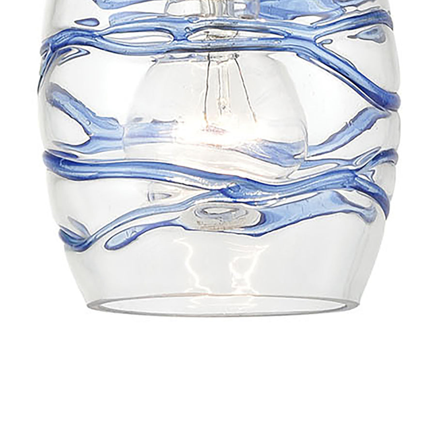 Vines 5' 1 Light Mini Pendant in Blue Swirl Glass & Satin Nickel