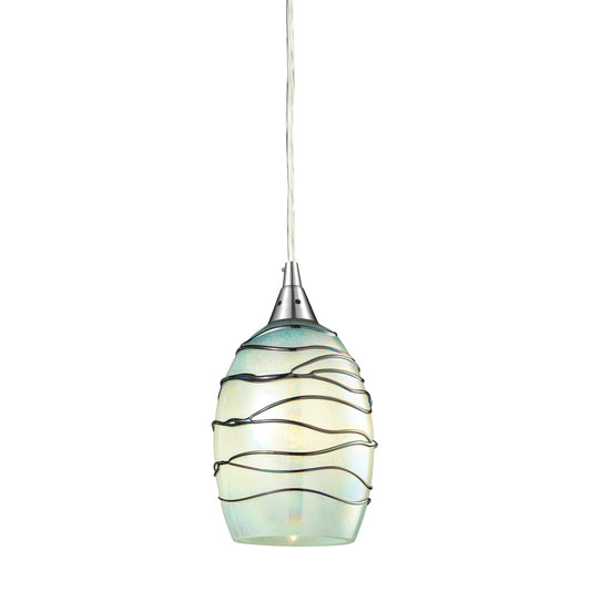 Vines 5" 1 Light Mini Pendant in Mint Sculpted Glass & Satin Nickel