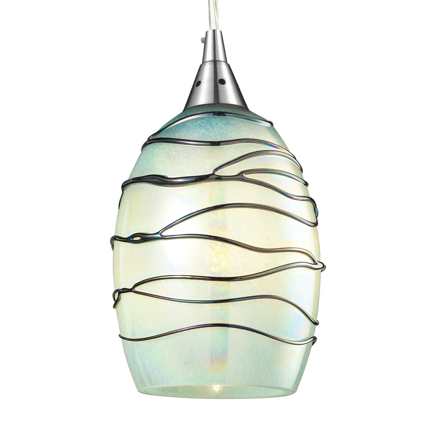 Vines 5' 1 Light Mini Pendant in Mint Sculpted Glass & Satin Nickel
