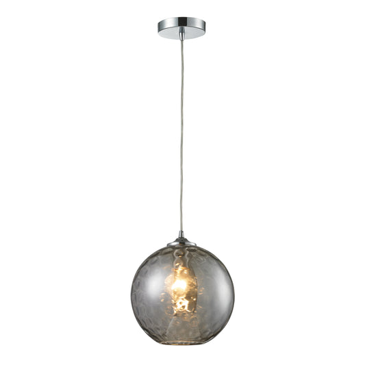 Watersphere 10" 1 Light Mini Pendant in Smoke Hammered Glass & Polished Chrome