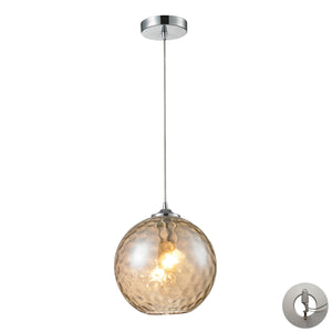 Watersphere 10' 1 Light Mini Pendant in Amber Hammered Glass & Polished Chrome with Adapter Kit
