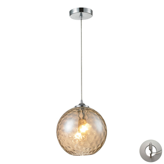 Watersphere 10" 1 Light Mini Pendant in Amber Hammered Glass & Polished Chrome with Adapter Kit