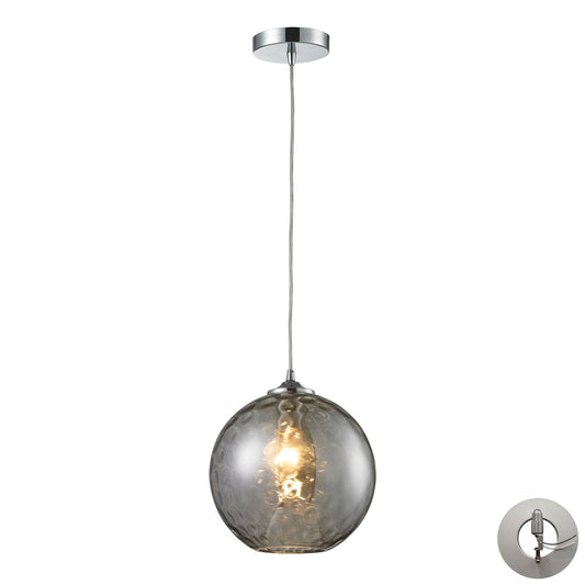 Watersphere 10" 1 Light Mini Pendant in Smoke Hammered Glass & Polished Chrome with Adapter Kit