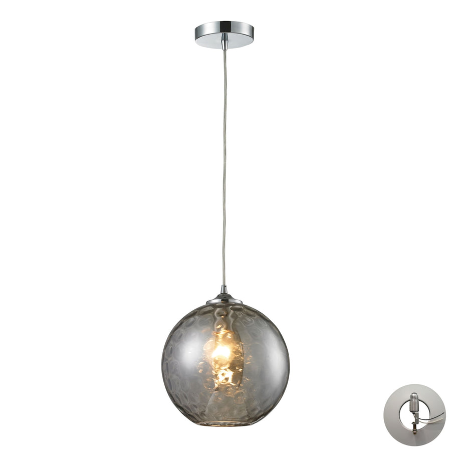 Watersphere 10' 1 Light Mini Pendant in Smoke Hammered Glass & Polished Chrome with Adapter Kit