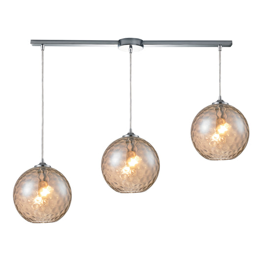 Watersphere 36" 3 Light Mini Pendant in Amber Hammered Glass & Polished Chrome