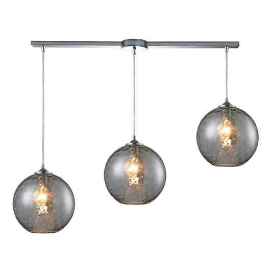 Watersphere 36" 3 Light Mini Pendant in Smoke Hammered Glass & Polished Chrome