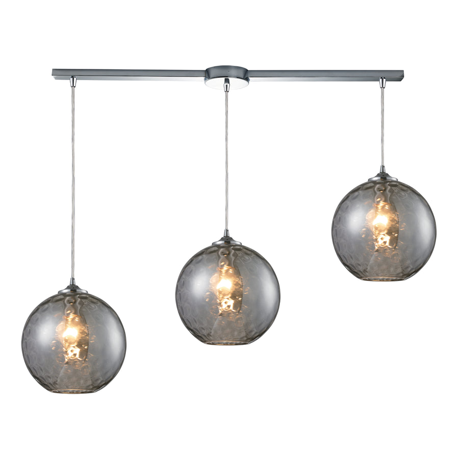 Watersphere 36' 3 Light Mini Pendant in Smoke Hammered Glass & Polished Chrome