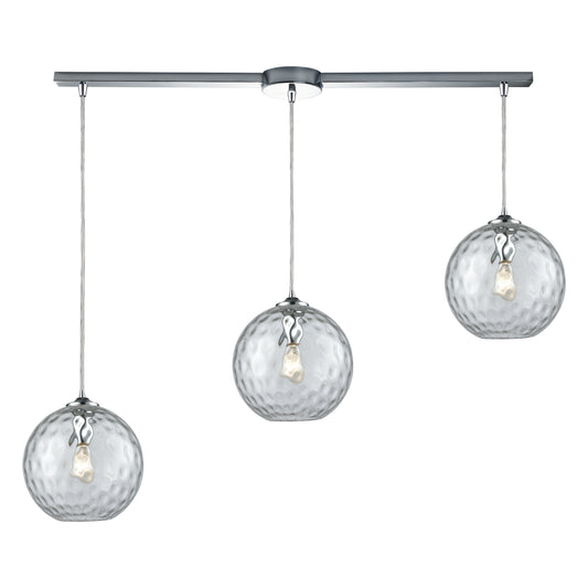 Watersphere 36" 3 Light Multi Level Mini Pendant in Clear Hammered Glass & Polished Chrome