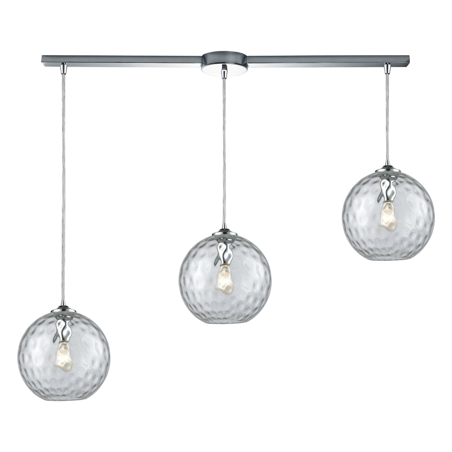 Watersphere 36' 3 Light Multi Level Mini Pendant in Clear Hammered Glass & Polished Chrome