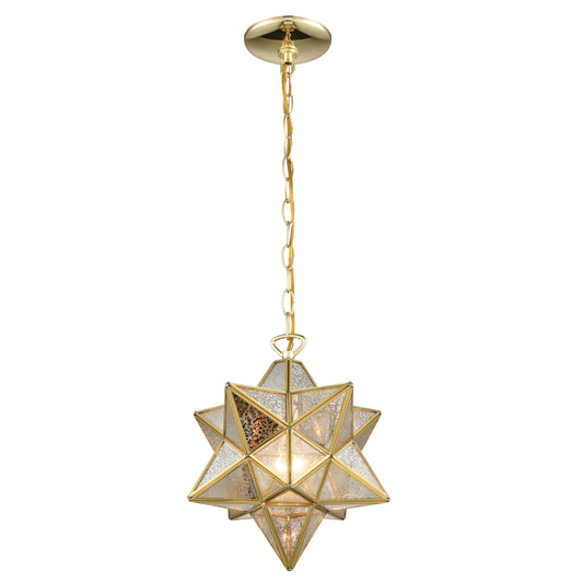 Moravian Star 12" 1 Light Mini Pendant in Silver Mercury Glass & Brass