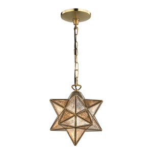 Moravian Star 9' 1 Light Mini Pendant in Gold Mercury Glass & Antique Brass