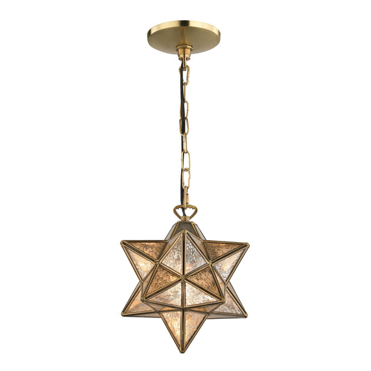 Moravian Star 9" 1 Light Mini Pendant in Gold Mercury Glass & Antique Brass