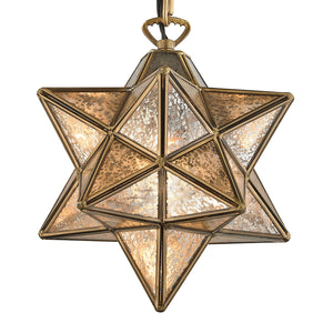 Moravian Star 9' 1 Light Mini Pendant in Gold Mercury Glass & Antique Brass