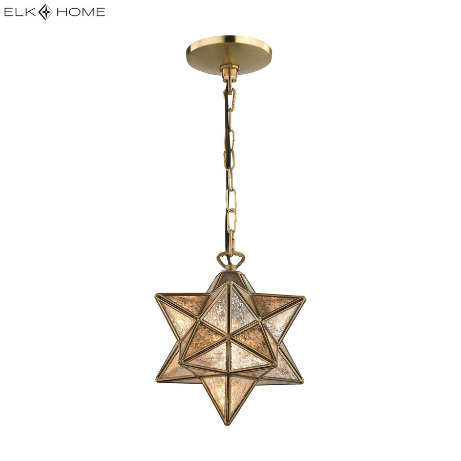 Moravian Star 9' 1 Light Mini Pendant in Gold Mercury Glass & Antique Brass