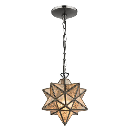 Moravian Star 9" 1 Light Mini Pendant in Silver Mercury Glass & Oil Rubbed Bronze