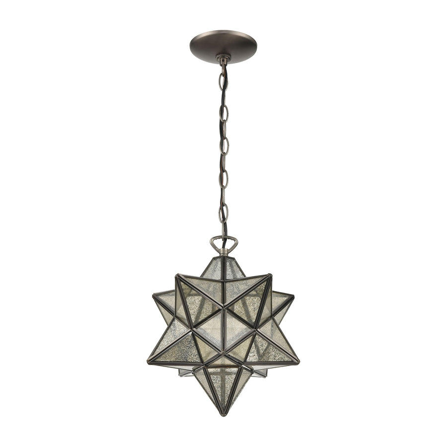 Moravian Star 9' 1 Light Mini Pendant in Silver Mercury Glass & Oil Rubbed Bronze