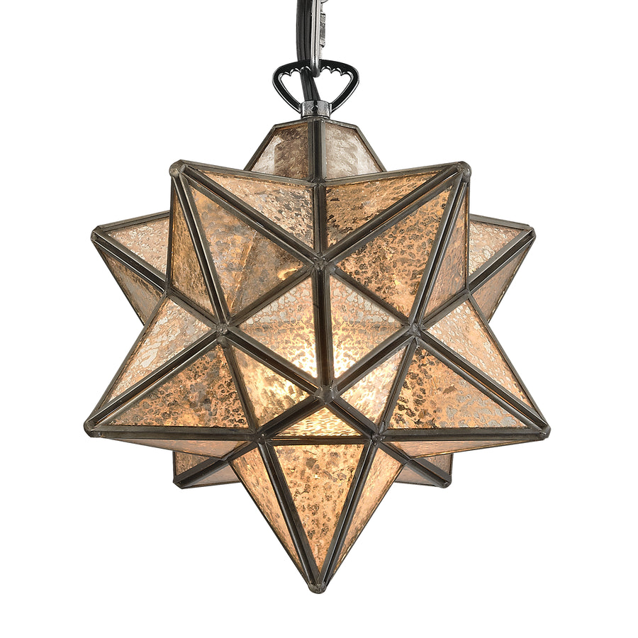 Moravian Star 9' 1 Light Mini Pendant in Silver Mercury Glass & Oil Rubbed Bronze