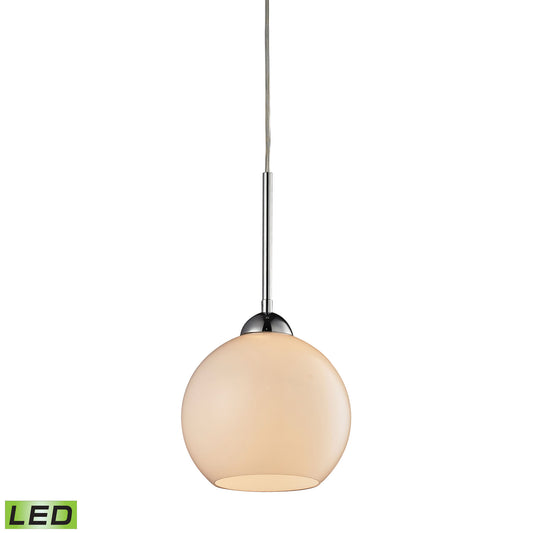 Cassandra 8" 1 Light LED Mini Pendant in White Glass & Polished Chrome