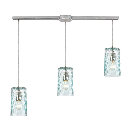 Diamond Pleat 36" 3 Light Mini Pendant in Satin Nickel