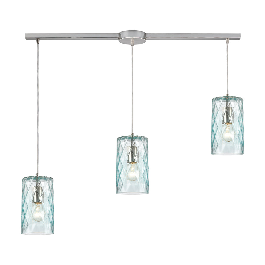 Diamond Pleat 36' 3 Light Mini Pendant in Satin Nickel