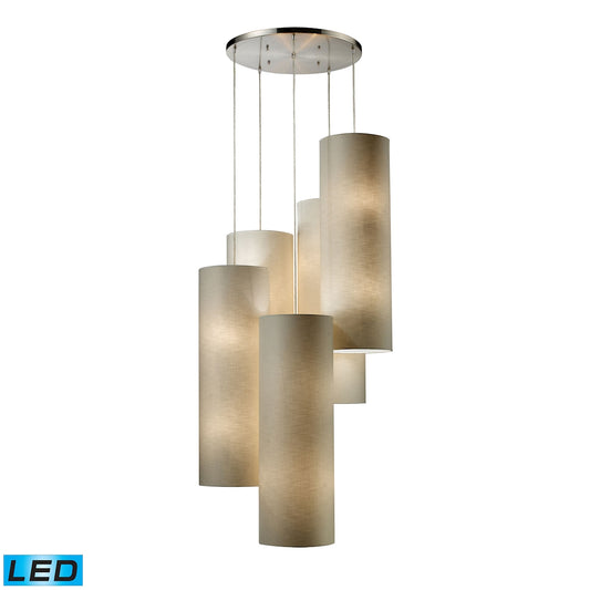 Fabric Cylinders 33" 20 LED Light Mini Pendant in Satin Nickel