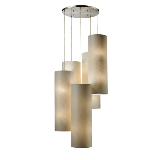 Fabric Cylinders 33" 20 Light Mini Pendant in Satin Nickel