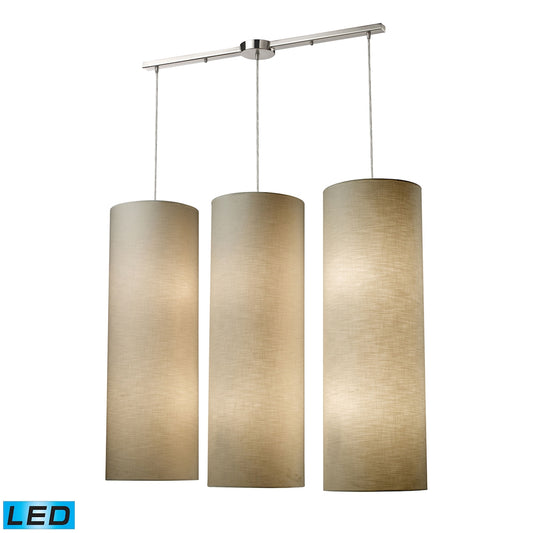 Fabric Cylinders 43" 12 LED Light Mini Pendant in Satin Nickel