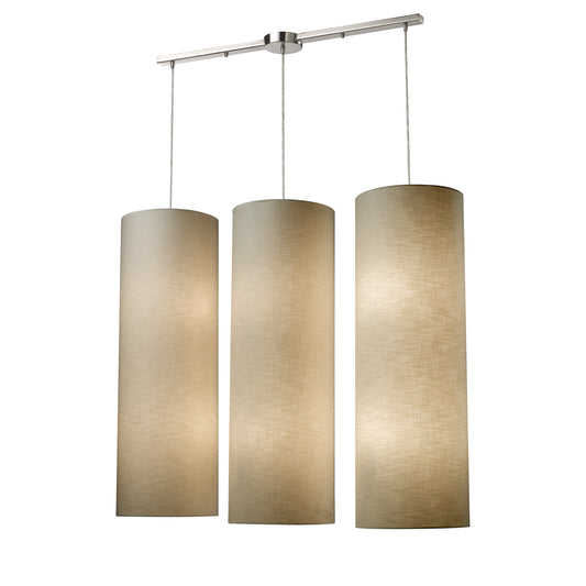 Fabric Cylinders 43" 12 Light Mini Pendant in Satin Nickel