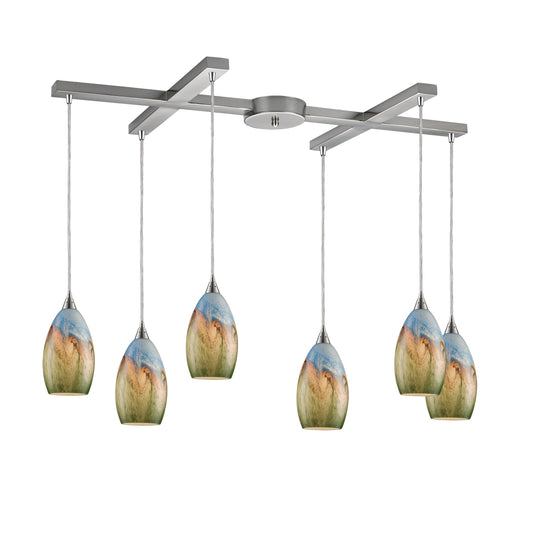 Geologic 33" 6 Light Mini Pendant in Satin Nickel