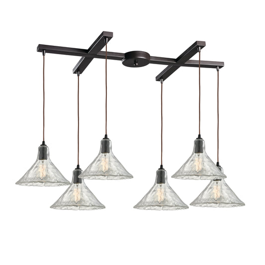 Hand Formed Glass 33" 6 Light Mini Pendant in Oil Rubbed Bronze