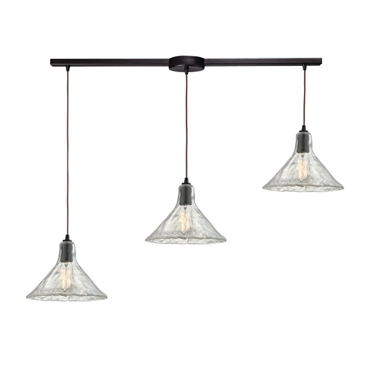 Hand Formed Glass 36" 3 Light Mini Pendant in Oil Rubbed Bronze