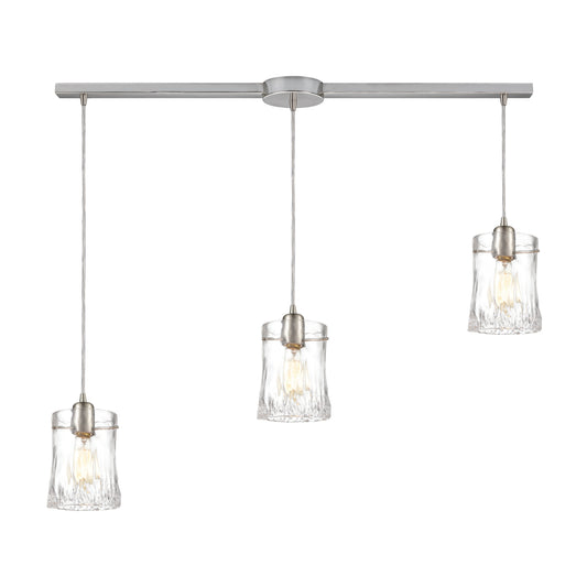 Hand Formed Glass 36" 3 Light Mini Pendant in Satin Nickel