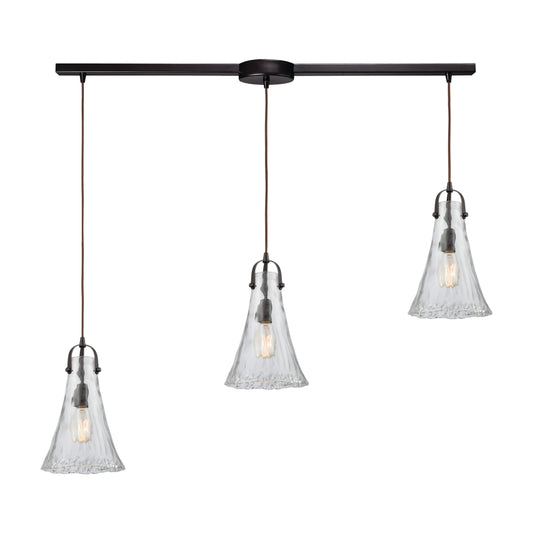 Hand Formed Glass 38" 3 Light Mini Pendant in Oil Rubbed Bronze