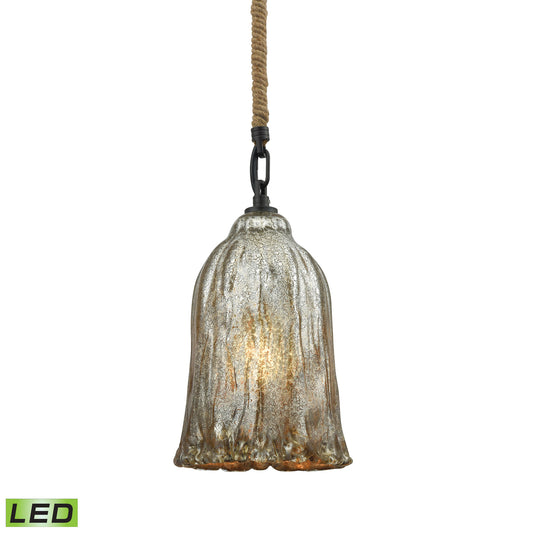 Hand Formed Glass 6" 1 Light LED Mini Pendant in Antique Mercury Glass & Oil Rubbed Bronze