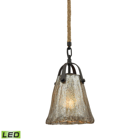 Hand Formed Glass 7" 1 Light LED Mini Pendant in Antique Mercury Glass & Oil Rubbed Bronze