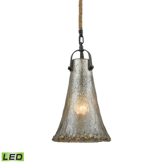 Hand Formed Glass 8" 1 Light LED Mini Pendant in Antique Mercury Glass & Oil Rubbed Bronze