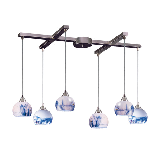 Mela 33" 6 Light Mini Pendant in Satin Nickel