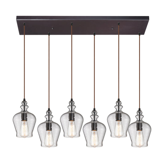 Menlow Park 30" 6 Light Mini Pendant in Smoke Glass & Oil Rubbed Bronze