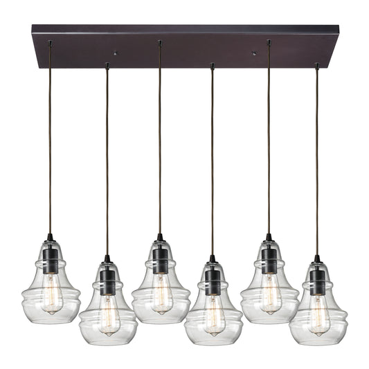 Menlow Park 30" 6 Light Mini Pendant in Smoke Glass & Oiled Bronze