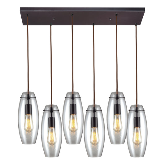 Menlow Park 32" 6 Light Rounded Mini Pendant in Smoke Glass & Oiled Bronze