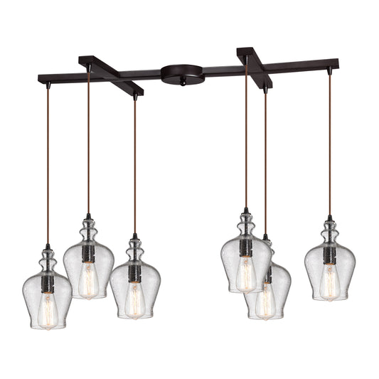 Menlow Park 33" 6 Light Mini Pendant in Smoke Glass & Oil Rubbed Bronze