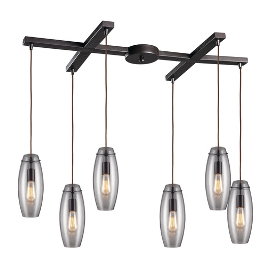 Menlow Park 33" 6 Light Rounded Mini Pendant in Smoke Glass & Oiled Bronze