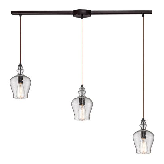 Menlow Park 36" 3 Light Mini Pendant in Smoke Glass & Oil Rubbed Bronze