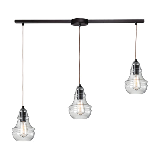 Menlow Park 36" 3 Light Mini Pendant in Smoke Glass & Oiled Bronze