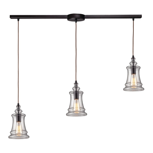 Menlow Park 36" 3 Light Rectangular Mini Pendant in Smoke Glass & Oiled Bronze