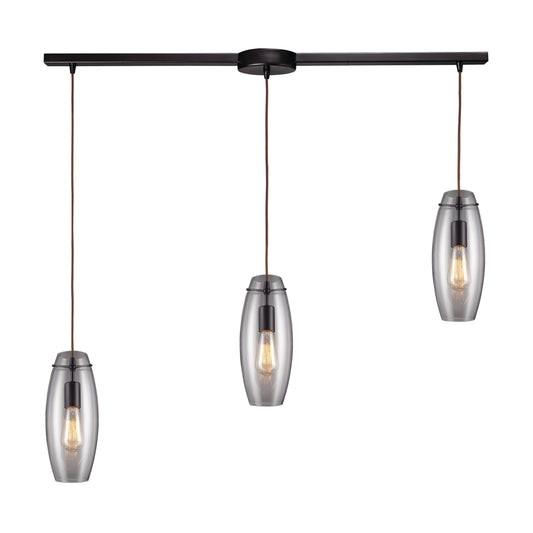 Menlow Park 36" 3 Light Rounded Mini Pendant in Smoke Glass & Oiled Bronze