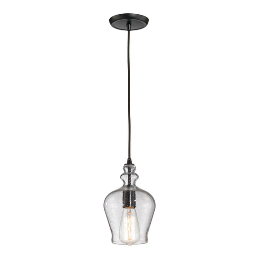 Menlow Park 6" 1 Light Mini Pendant in Clear Seeded Glass & Oil Rubbed Bronze