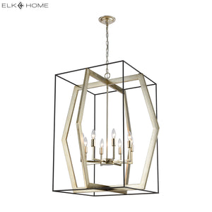 Mixed Geometries 32' 8 Light Pendant in Antique Silver