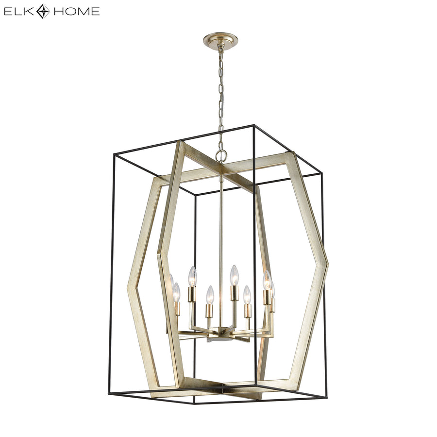Mixed Geometries 32' 8 Light Pendant in Antique Silver