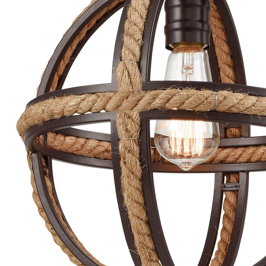 Natural Rope 12" 1 Light Mini Pendant in Oil Rubbed Bronze